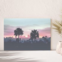 PixonSign Canvas Print Wall Art Los Angeles Palm Trees Over City Nature Clouds Photography Modern Art Contemporary Landscape Fun Multicolor Pastel for Living Room, Bedroom, Office - 12x18