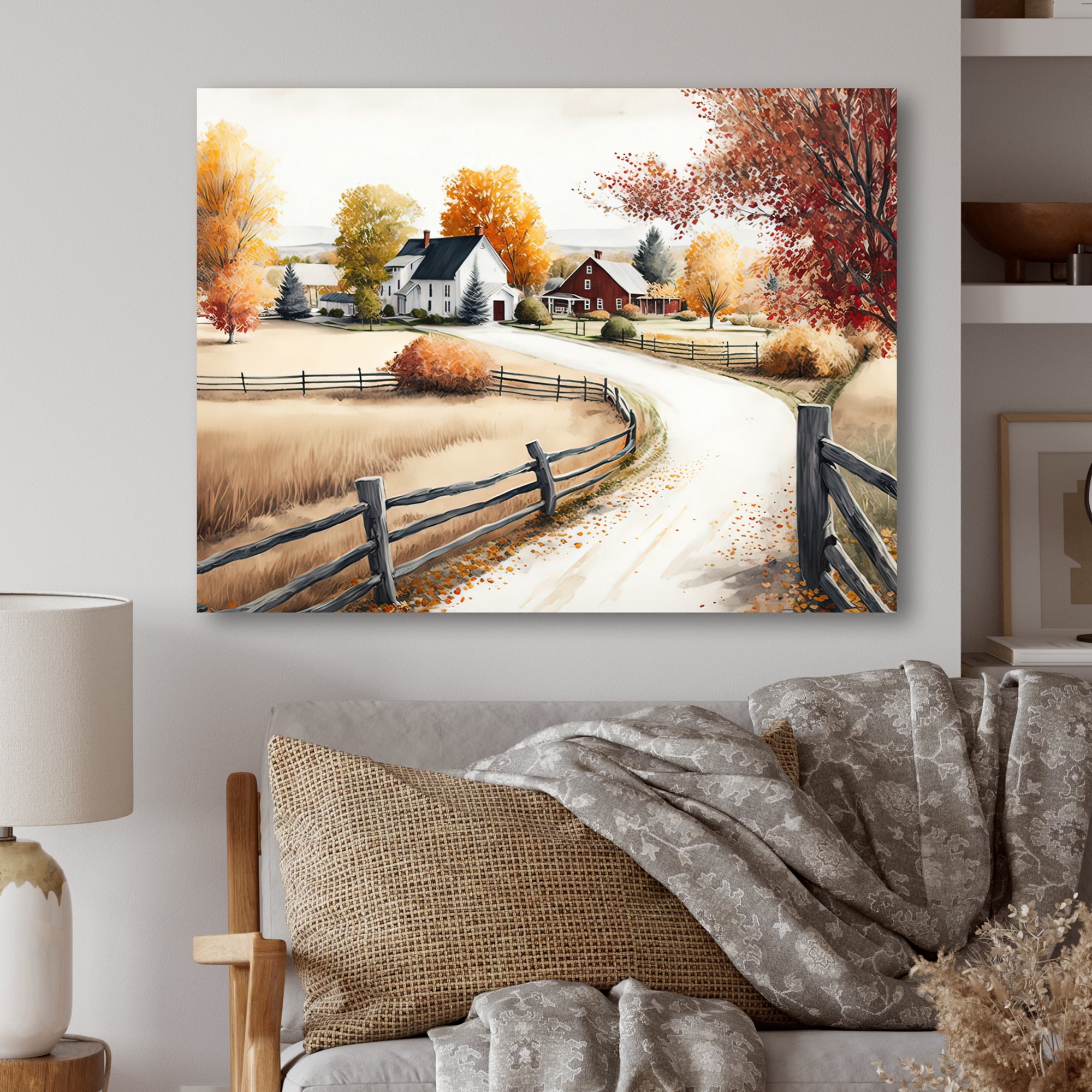 Designart Path To The Barn III Canvas Wall Art