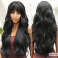 thumbnail image 1 of Peluca de color ombré naranja para mujer, pelo sintético sedoso, largo, ondulado al agua, suave, con flequillo, Natural, para fiesta diaria, resistente al calor, 1 of 4