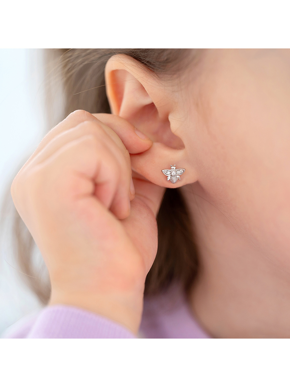 CZ Bee Kids / Children's / Girls Earrings Screw Back - Sterling Silver