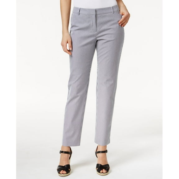 Charter Club Petite Tummy-Control Striped Ankle Pants Deepest Navy 16P