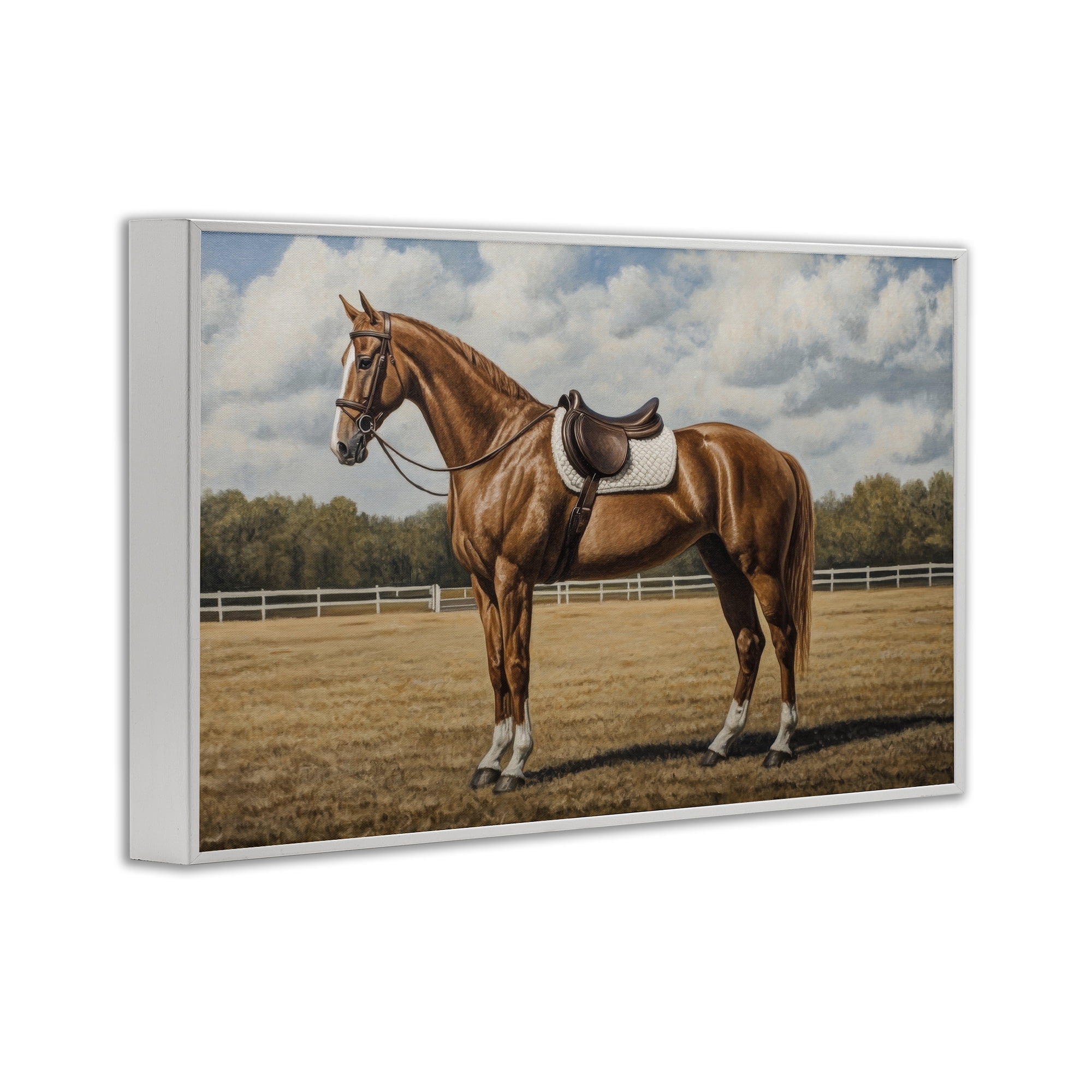Stupell Industries Saddled Up Chestnut Horse White Framed Giclee Art, design by Petal Prints Design