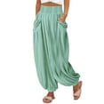 thumbnail image 3 of Bovemsi Casual Pants for Women High Waist Wide Leg Palazzo Beach Loose Baggy Harem With Pockets Beach Trousers, 3 of 8