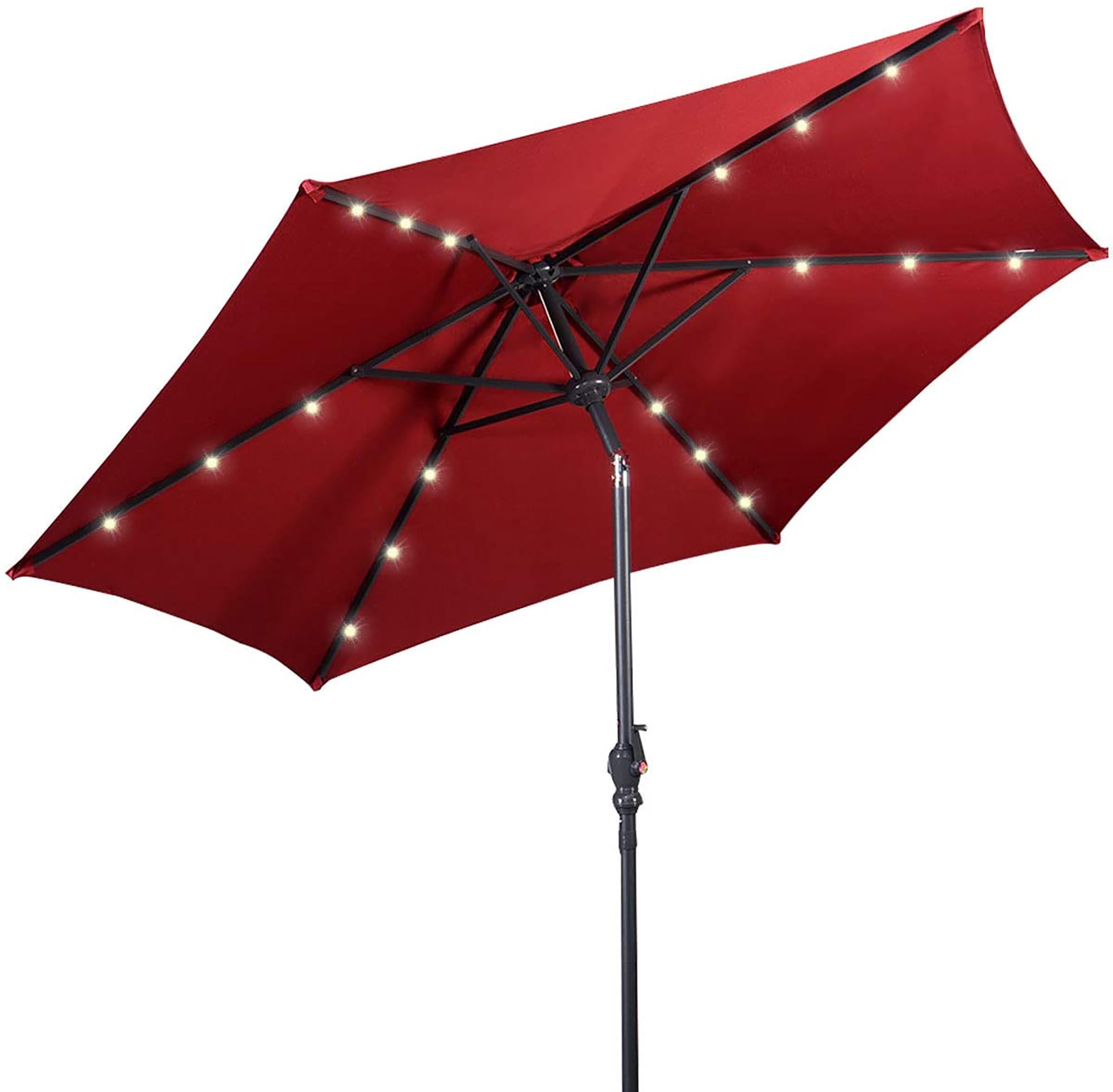Costway 96" Burgundy Market Patio Umbrella, Solar Lights