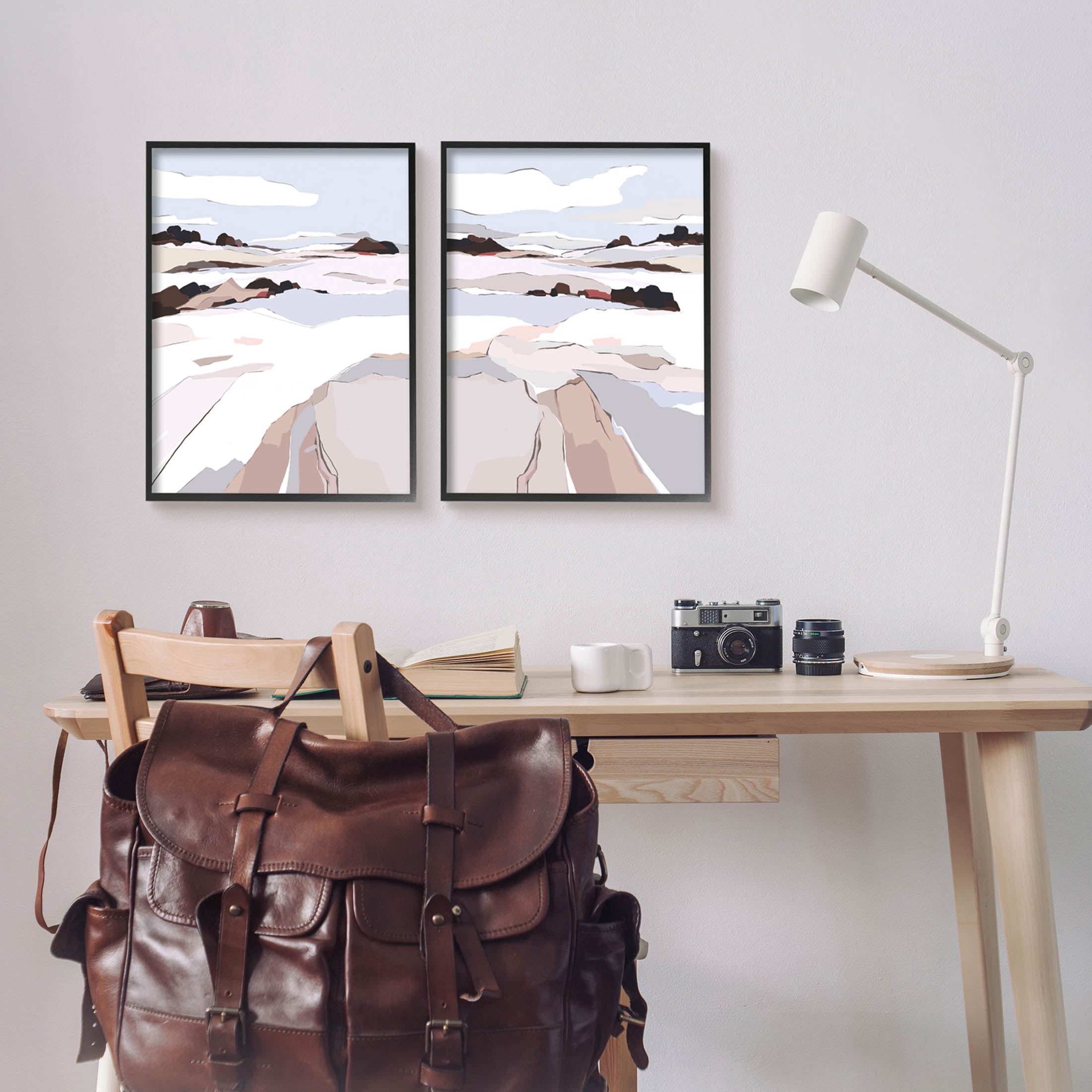 Stupell Industries Abstract Frosty View Landscape Graphic Art Black Framed Art Print Wall Art, Set of 2, Design by Nikita Jariwala