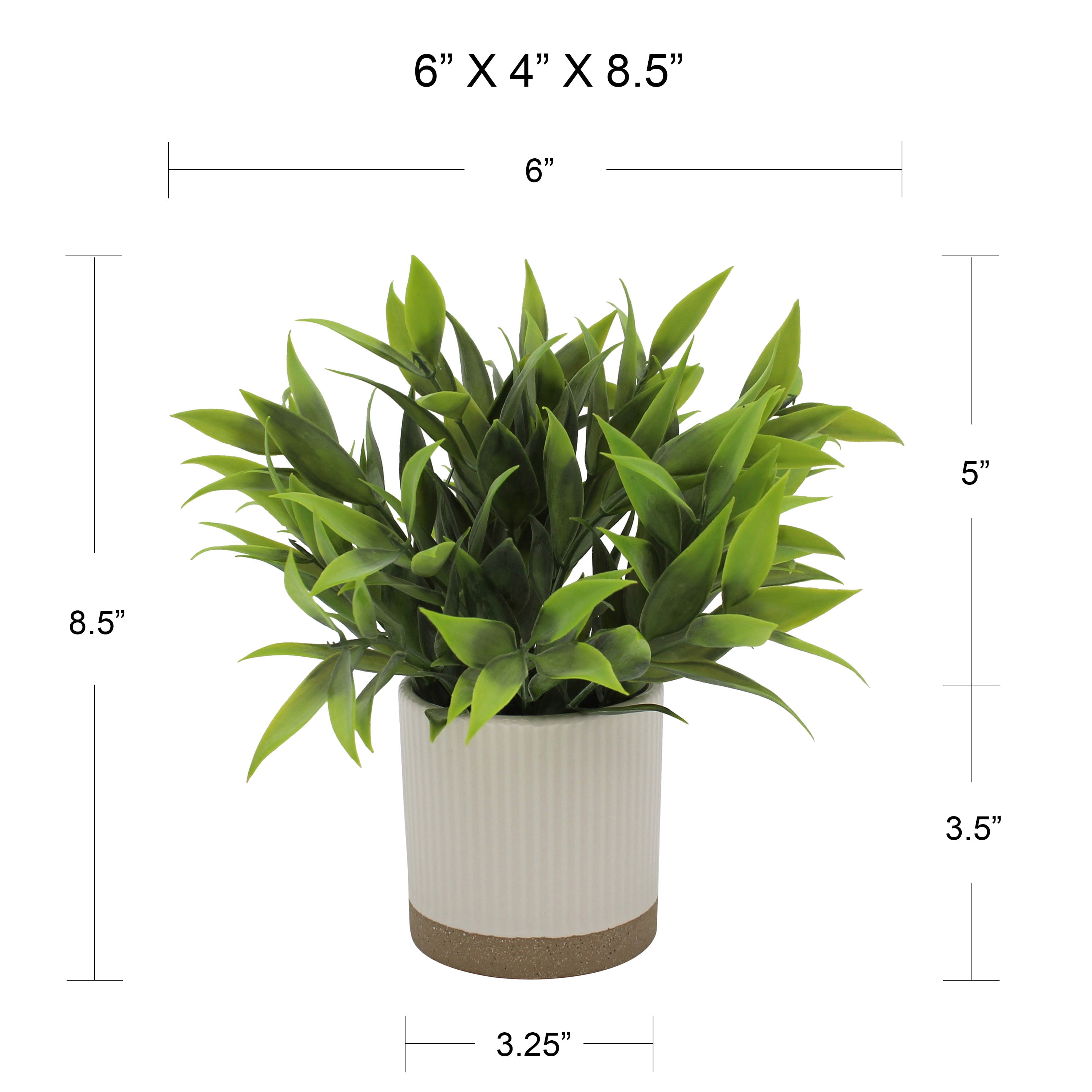 Mainstays by Becky G. & Alejandra 8" Artificial Tealeaf in White Two-Tone Ribbed Ceramic Pot