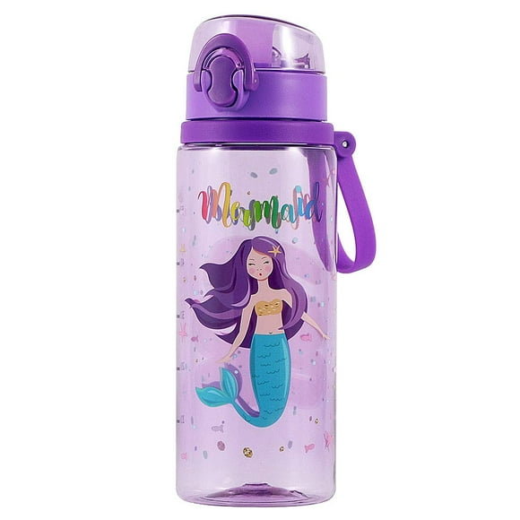 Home Tune cute Water Bottle for School Kids girls, Soft Silicone chug Lid & BPA FREE & Leak Proof One click Open Flip Top & Easy clean & Soft carry Loop, 24oz 700ml - Mermaid