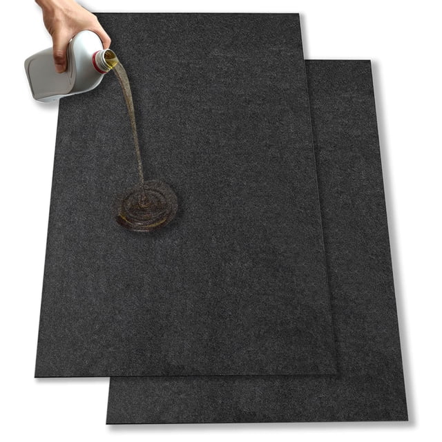 Yesland 2 Pcs Garage Floor Mat, 32 X 60 Inch Cart Mat for Garage Under Car Waterproof Rubber Backing Layer Mat, Black Oil Absorbent Motorcy