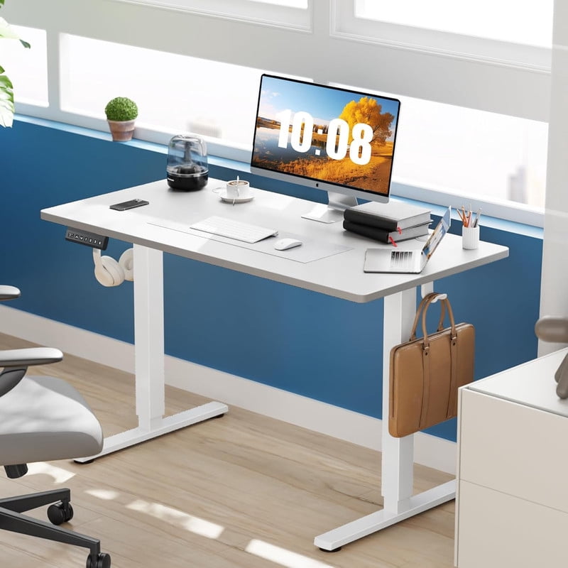 Bigleap Electric Standing Desk 40x24 Inches, Sit Stand Up Desk with 3 Memory Presets, Splice Wood Board, Home Office Computer Workstation (White)