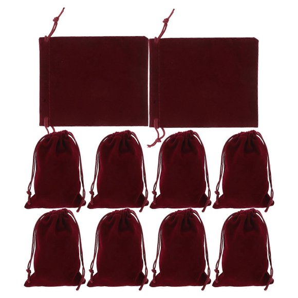 10pcs Flannel Drawstring Bags Burgundy Small Pouches for Jewelry Bracelets Wedding Party Favors Bridal Shower Durable Soft Storage