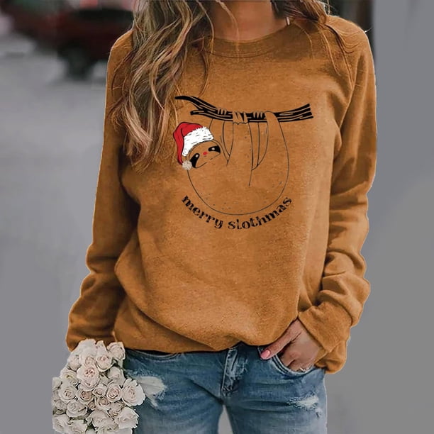 Pntutb invierno mujer Casual manga larga tops señoras Navidad estampado sudadera blusa Pntutb Pntutb-567