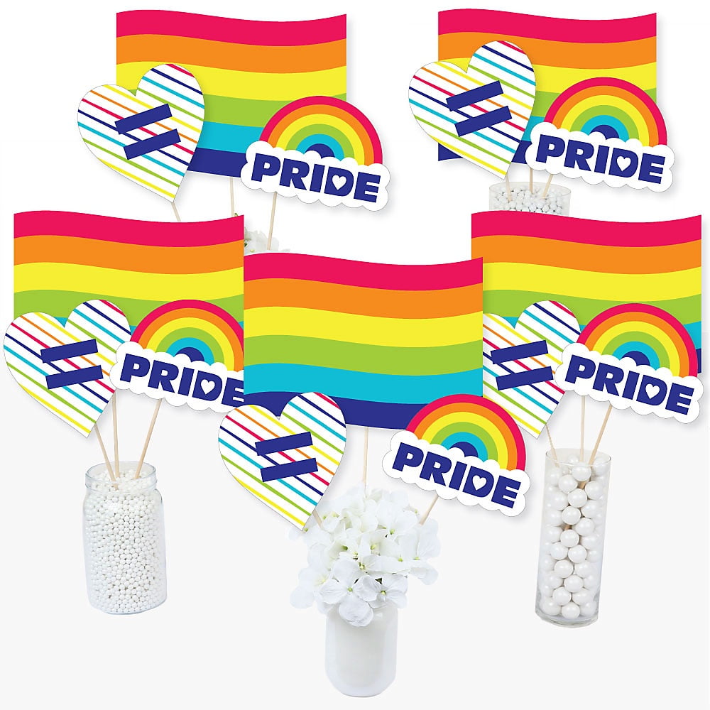 Big Dot of Happiness Love is Love - LGBTQIA+ Pride - Rainbow Party Centerpiece Sticks - Table Toppers - Set of 15