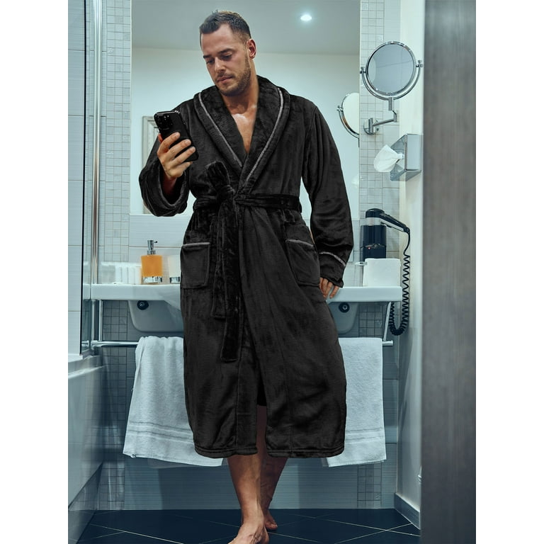 PAVILIA Mens Robe, Soft Robe for Men, Fleece Warm Long Bathrobe