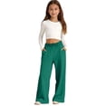 thumbnail image 5 of shoper Girls Oversized Wide Leg Sweatpants Athletic Joggers Drawstring Waist and Pockets Kids Baggy Straight Leg Track Pants Green, 5 of 6