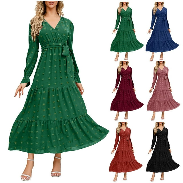 Gspmoly Robe d'Été, Nouvelle Robe Ajustée et Élégante pour l'Automne et l'Hiver avec Col, Manches et Jupe Plissée, Robes de Travail pour Femmes Offres Prime