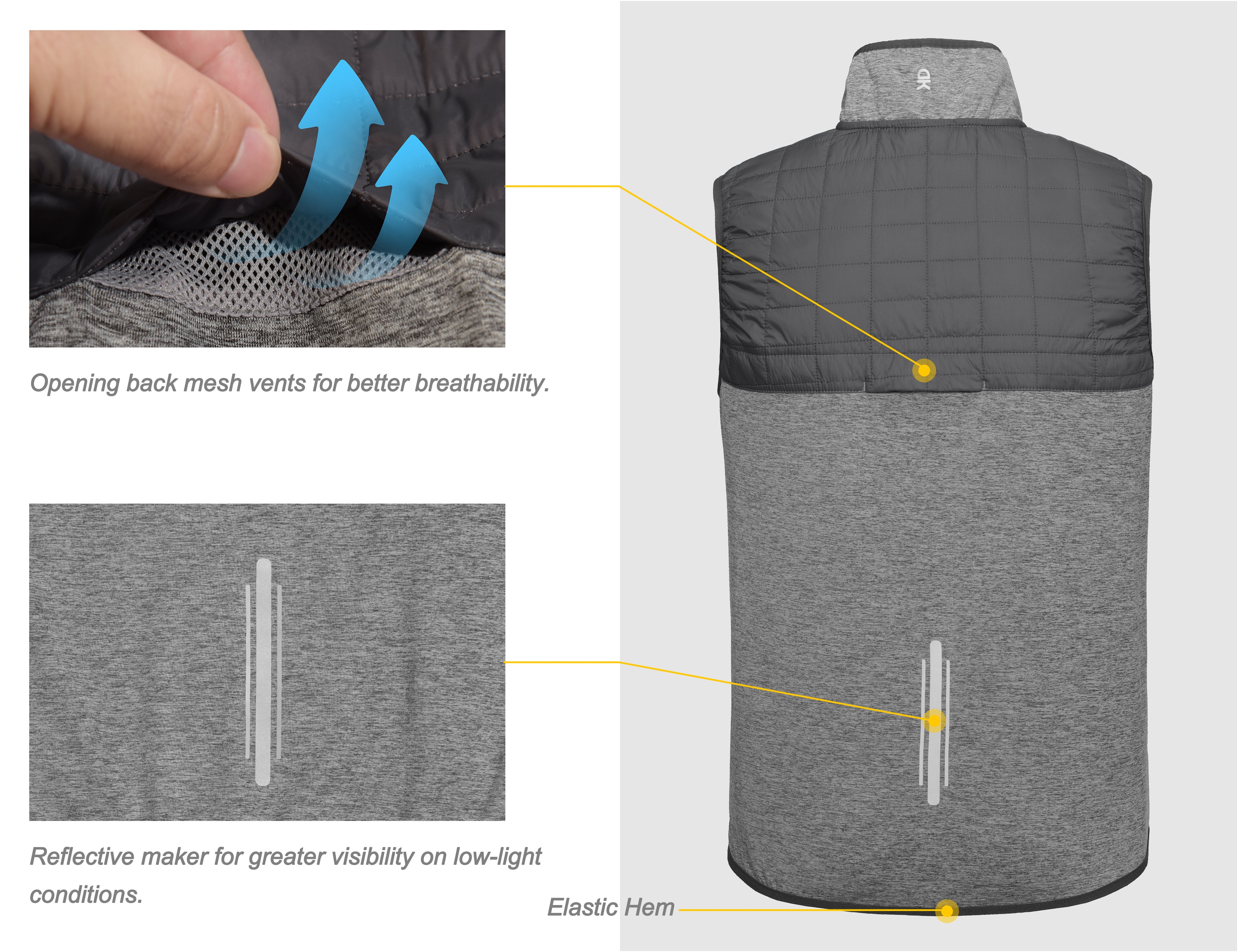 Little Donkey Andy Men's Lightweight Golf Vest Warm Outdoor Sleeveless Jacket for Hiking Travel Running Casual Gray 3XL