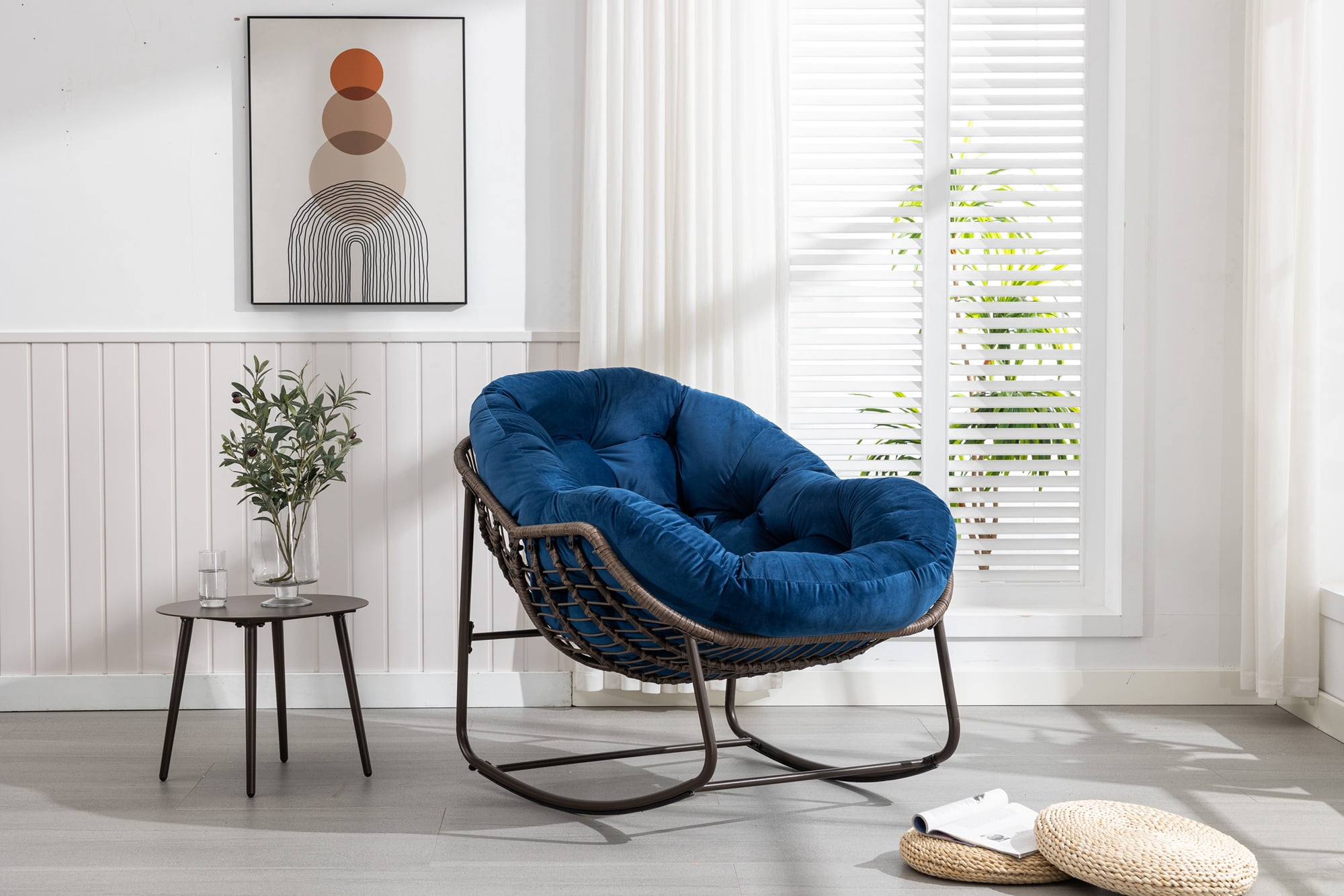 Outdoor Rattan Rocking Chair,Padded Cushion Rocker Recliner Chair Outdoor for Front Porch, Living Room, Patio, Garden
