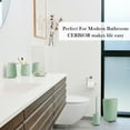thumbnail image 4 of CERBIOR Bathroom Accessory Set 6 Piece Bathroom Set Soap Dispenser Toothbrush Holder Cup Soap Dish Toilet Cleaning Brush Push Down Trash Can, Green, 4 of 7