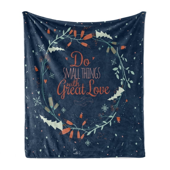 Saying Soft Flannel Fleece Blanket, Romantic Floral Wreath with Laurel Leaves Loving Wishes Calligraphy Vintage, Cozy Plush for Indoor and Outdoor Use, 50" x 70", Navy Mint Green Red, by Ambesonne