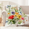 thumbnail image 2 of Floral Blanket Vintage Flowers Blanket Butterfly Wildflowers Throw Blanket Soft Cozy Flannel Fleece Throw Blanket Colorful Daisy Plants Throw Blanket for Couch Sofa Bed, 50"×60", 2 of 6