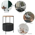 nine bull Round Wood Bedside table with Storage Basket Small Coffee