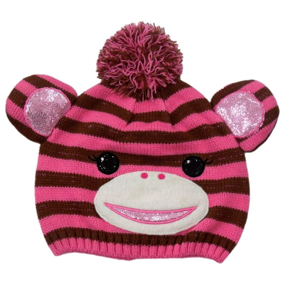CP Girls Striped Pink & Brown Monkey Hat Critter Style Beanie Stocking Cap