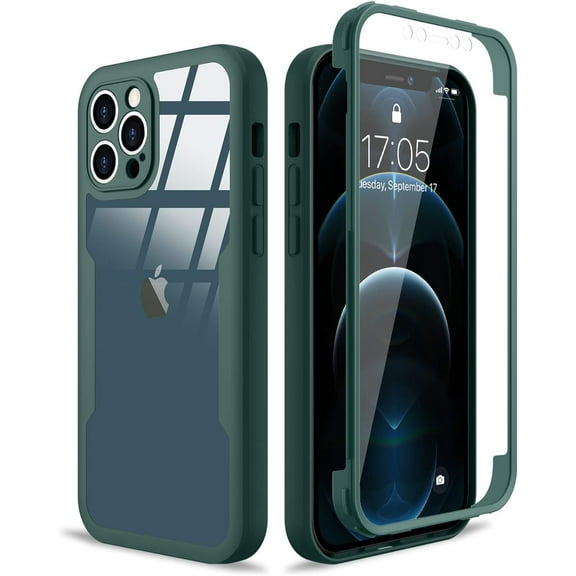 Compatible with iPhone 12 Pro Max Case Full Body Clear Design with Built-in Screen Protector Shockproof Anti-Scratch Rugged Phone Case 360 Protective Cover for iPhone 12 Pro Max 6.7 inch,Green