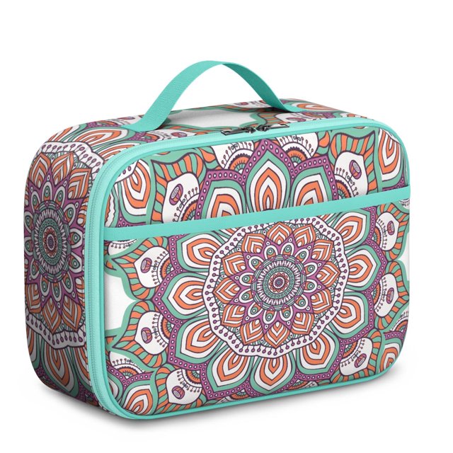 Boho Folk Insulated Tote Geometric Mandala Lightweight Compact with Front Pocket