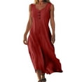 thumbnail image 3 of TAGOLD Womens Camis Sleeveless Dress Solid Color V Neck Button Casual Midi Version, 3 of 5