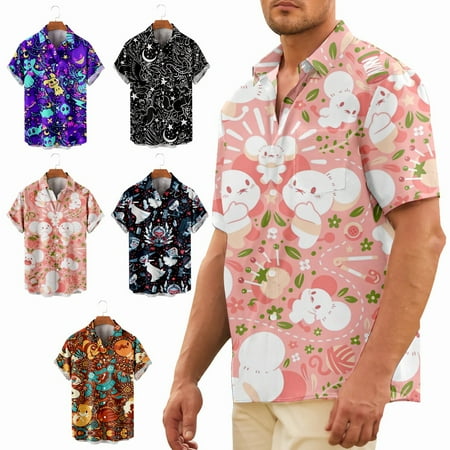 

Adult Short Sleeve Hawaiian Shirt Stylish Relaxed-Fit Clothing Apparel For Men