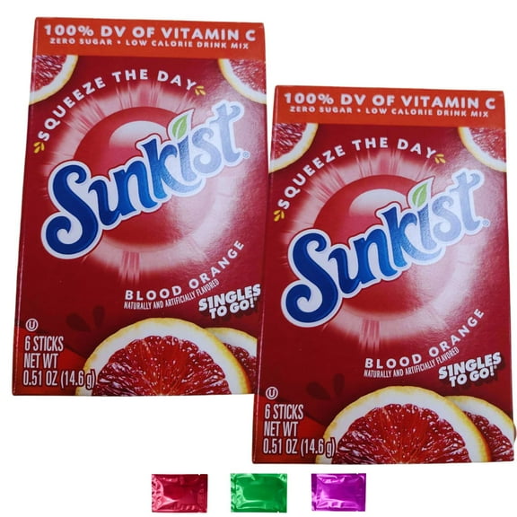 Blood Orange Powdered Drink Mix Singles 12 Servings Total 2 Boxes, Zero Sugar Flavored Beverage Packets Refreshing Drinks for Hydration with Bonus Snoep in Beperkte Oplage