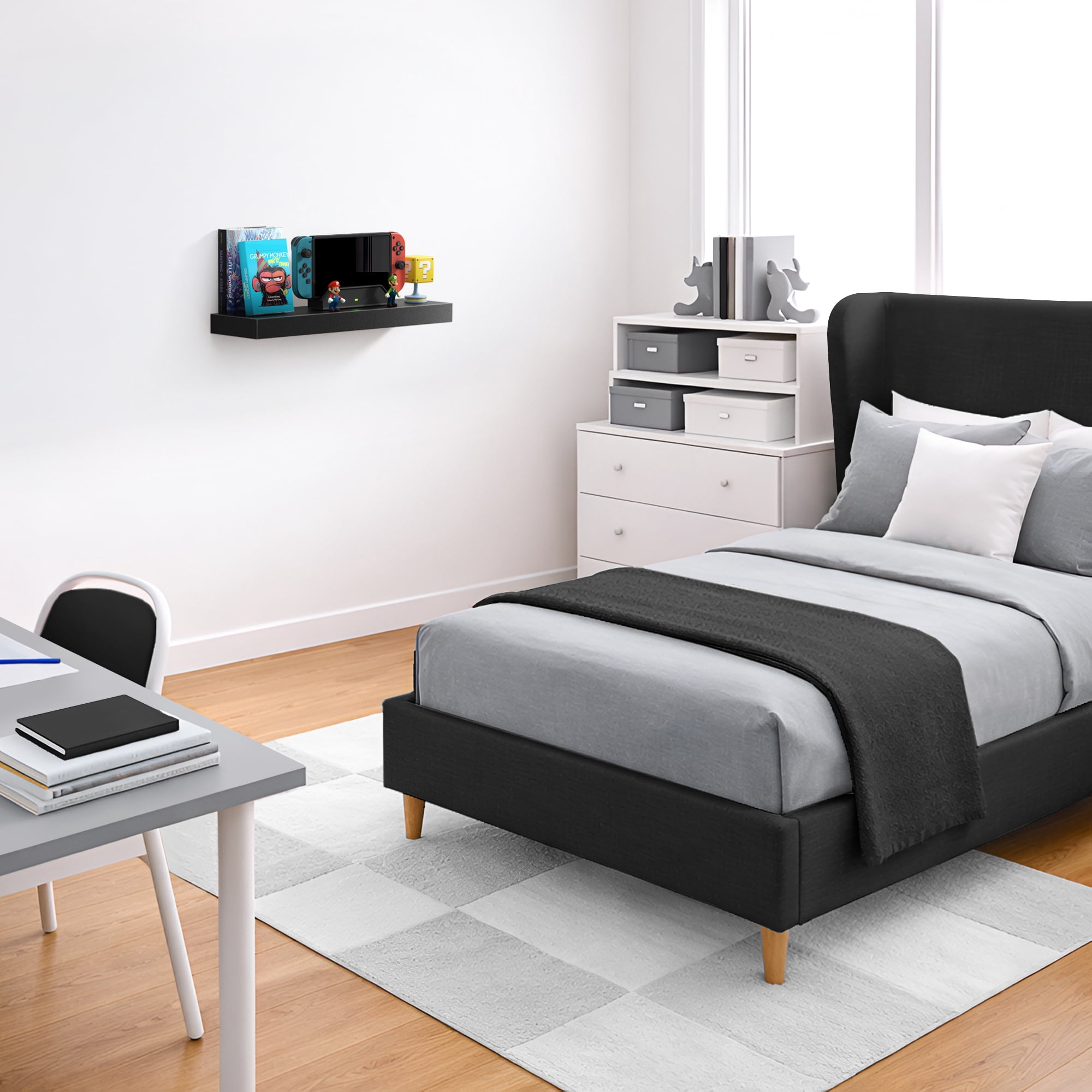 Sorbus 16.25" Floating Wall Shelf, Black, Invisible Brackets, Bathroom, Bedroom & Home Décor