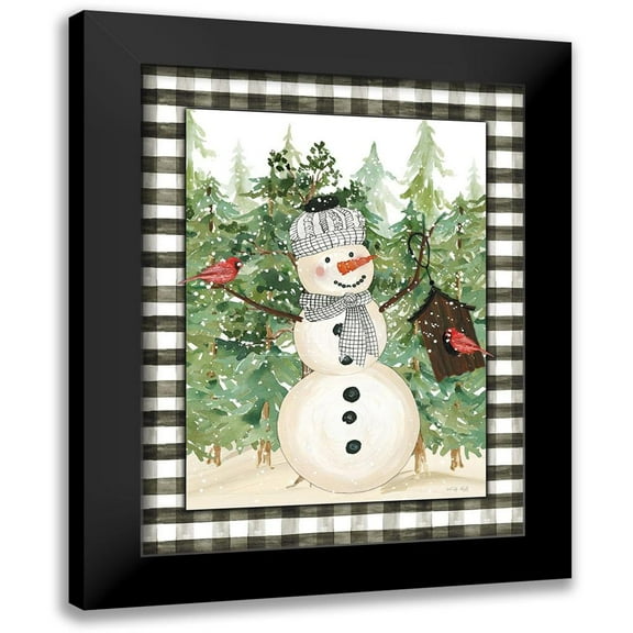 Jacobs, Cindy 12x14 Black Modern Framed Museum Art Print Titled - Snowman and Birdhouse