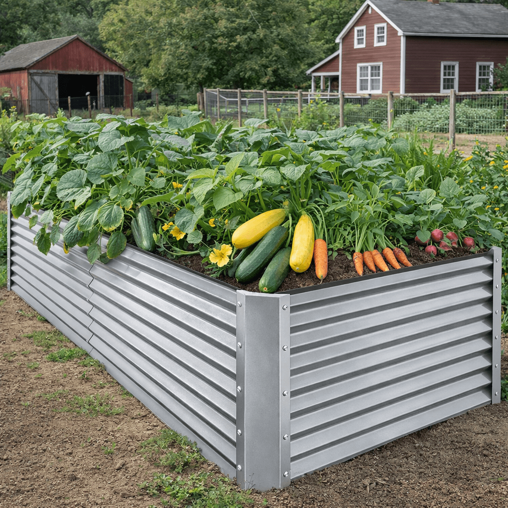 ModFusion 8x4x2 ft Galvanized Raised Garden Bed Kit with Rubber Edge, Ground Anchors, 479-Gallon Corrugated Wavy Metal Planter Box, Outdoor Vegetable Gardening, Silver
