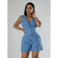 thumbnail image 4 of Denim Outfit for Women Buttons Denim Vest Top with High Waist Jean Shorts Going Out Outfits Blue XL, 4 of 8