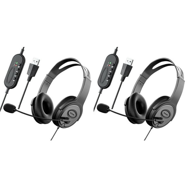 2X Auriculares Estéreo para Centro de Llamadas con Micrófono con Cancelación de Ruido para Zoom Skype Office Call Center Home Podcast