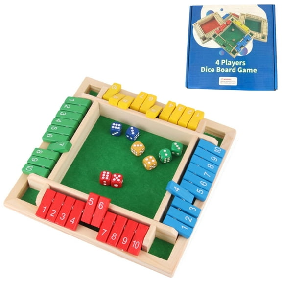 Shut The Box game Wooden Dice Game for 4 Players - Family Pub Math Strategy Activity with 8 Dice, An excellent Gift for Thanksgiving and Christmas Parties