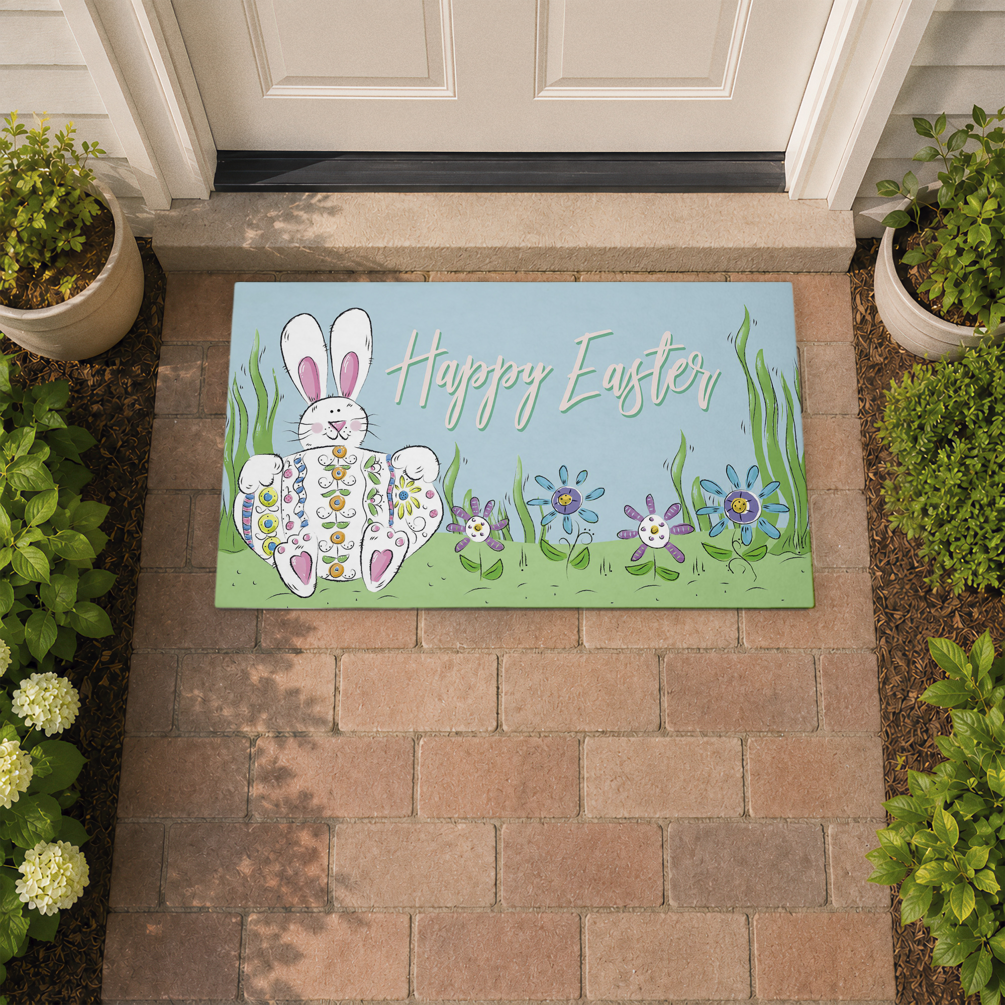 Stupell Industries Happy Easter with Florals Printed Outdoor Door Floor Mat, design by Deidre Mosher