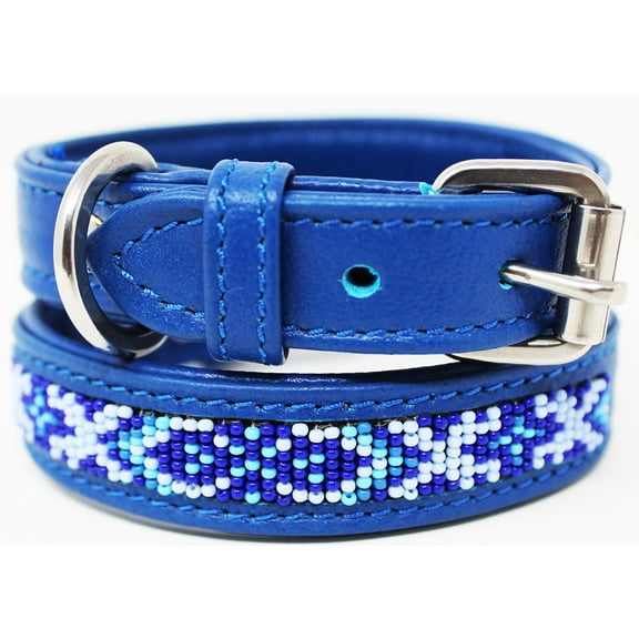 Small 13''- 17'' Soft Genuine Leather Beaded Padded Dog Puppy Collar  60RT14RB