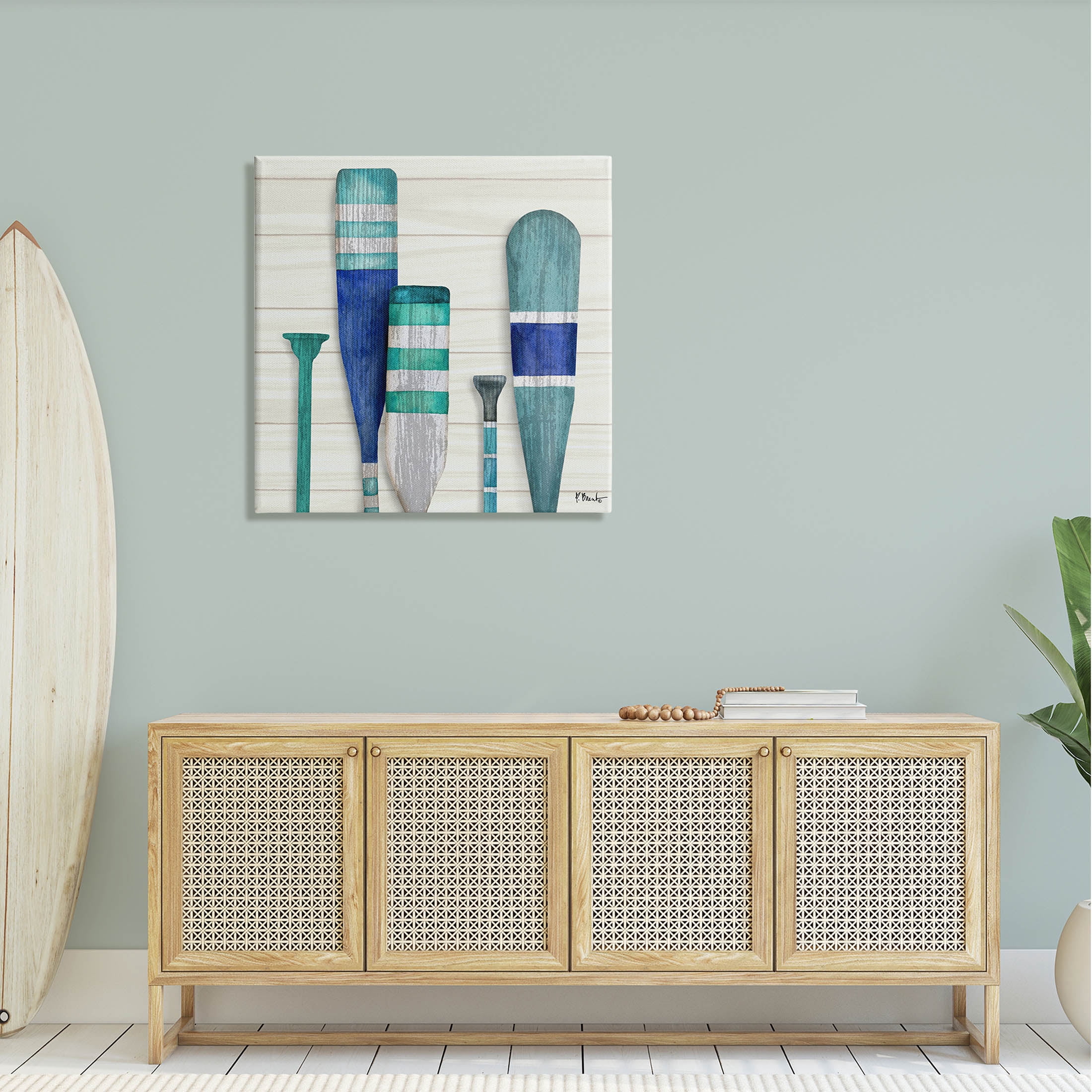 Stupell Industries Port Oars Blue Green Striped Patterns Graphic Art Gallery Wrapped Canvas Print Wall Art, Design by Paul Brent