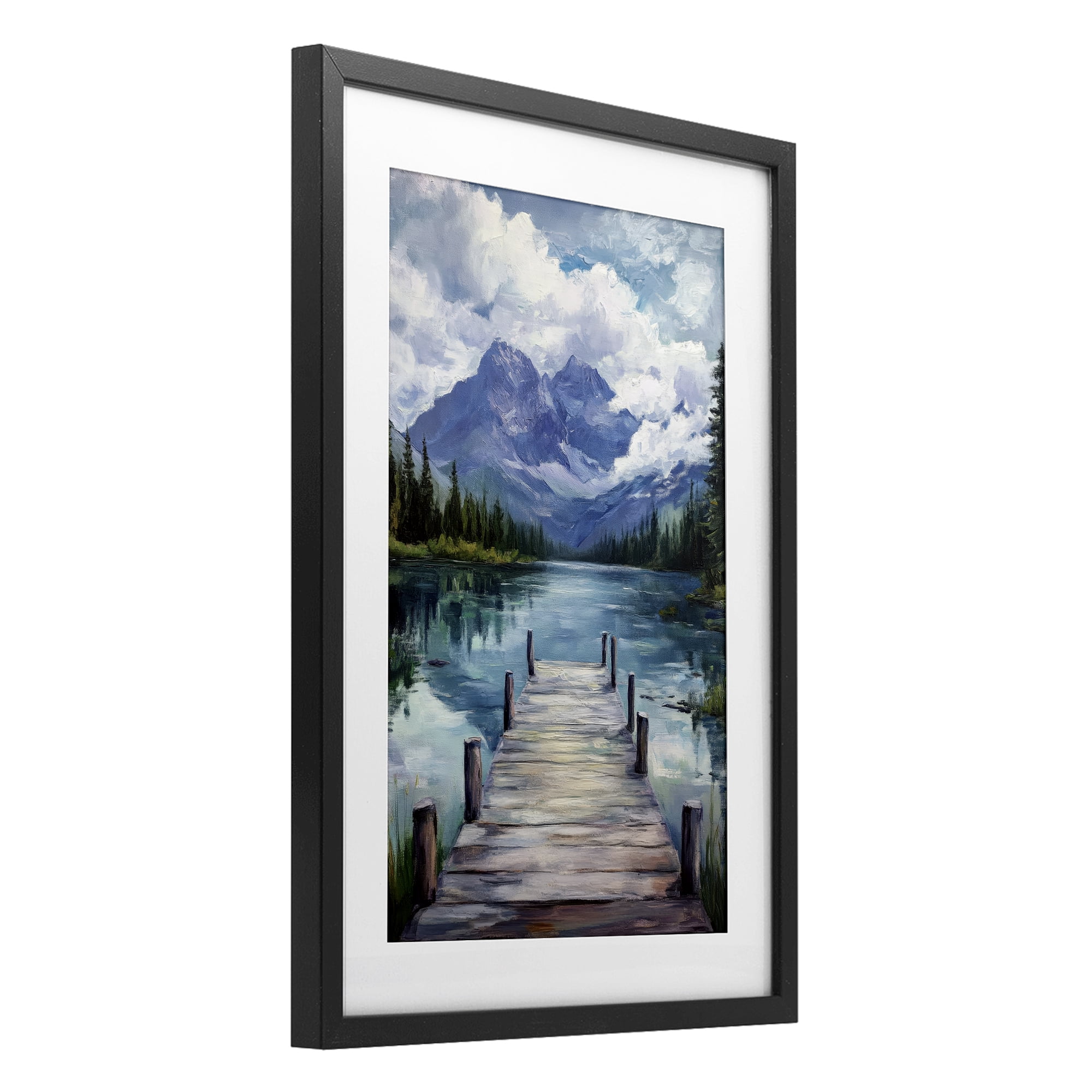 Stupell Industries Weathered Dock on Mountain Lake Black Framed Print Under Glass, design by Petal Prints Design