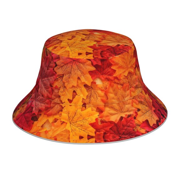Zufioo Autumn Leaf Waterproof Reflective Holographic Bucket Hat,Men and Women Night Reflective Hat,Rave Festival Boonie Cap