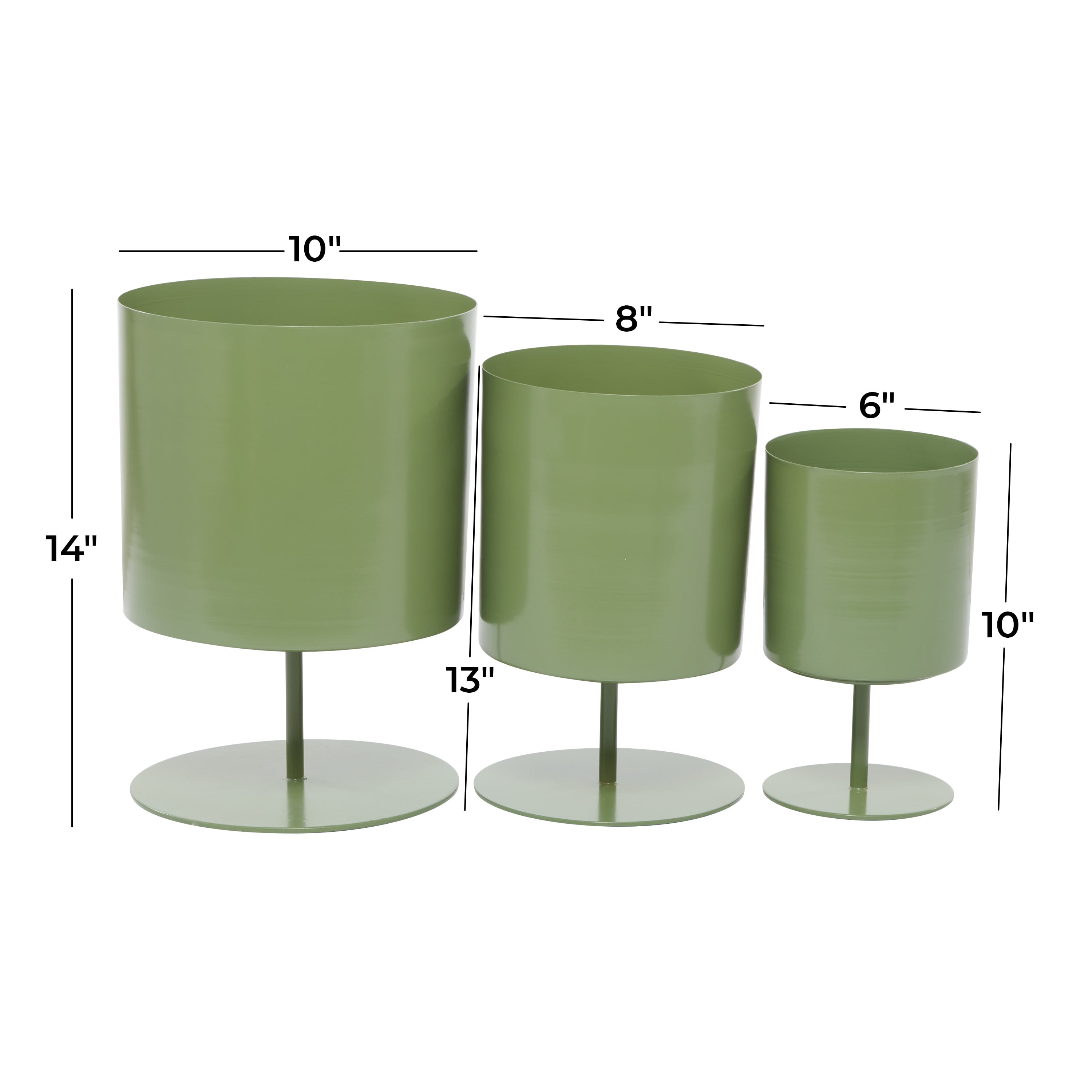 DecMode 14", 13", 10"H Green Metal Planter (3 Count)