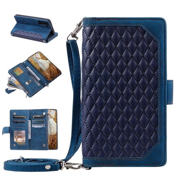 TECH CIRCLE for Samsung Galaxy S22 Plus Wallet Case,Crossbody Purse Cover Card Slots Flip Holder Luxury PU Leather Zipper Protective Case with Wrist Strap for Samsung Galaxy S22 Plus 2022,Blue