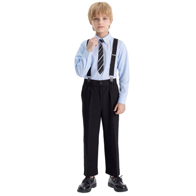 Aocisk Tenue Stylée pour Garçons Ensemble Chemise à Manches Longues pour Spectacle et Tenue d'École Tenue Confortable pour Enfants pour Occasions Formelles et Activités Décontractées Quotidiennes Noir 5-6 Ans