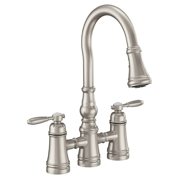 Moen S73204 Weymouth 1.5 GPM Bridge Pull Down Kitchen Faucet Spot