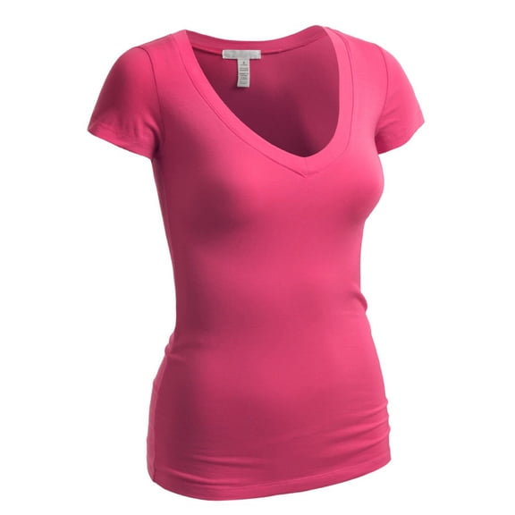 Emmalise Women's Plain Short Sleeve T-Shirt V-Neck Top Junior & Plus Sizes