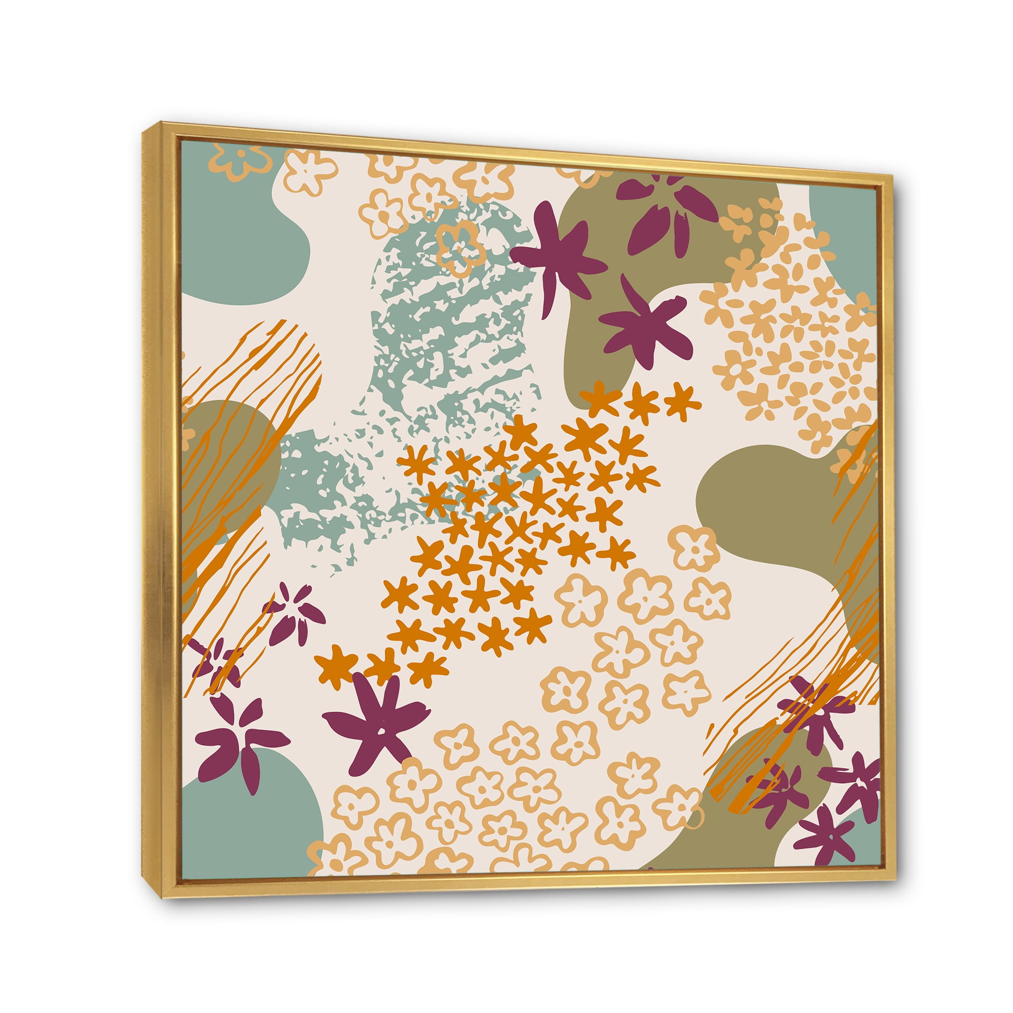Designart 'Fluid Shapes and Flowers Silhouettes' Modern Framed Canvas Wall Art Print