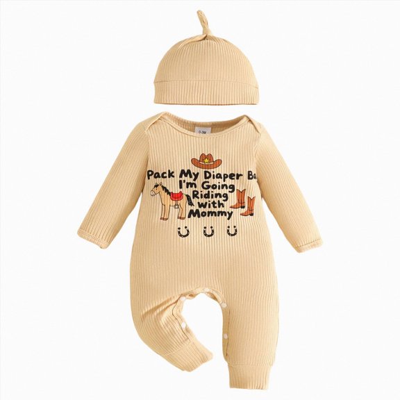 YDFCWX Coming Home Baby Boy Outfit Newborn Unisex Baby Clothes Cotton Outfit with Hat Soft New Born Hospital Outfit Khaki,0-3 Months
