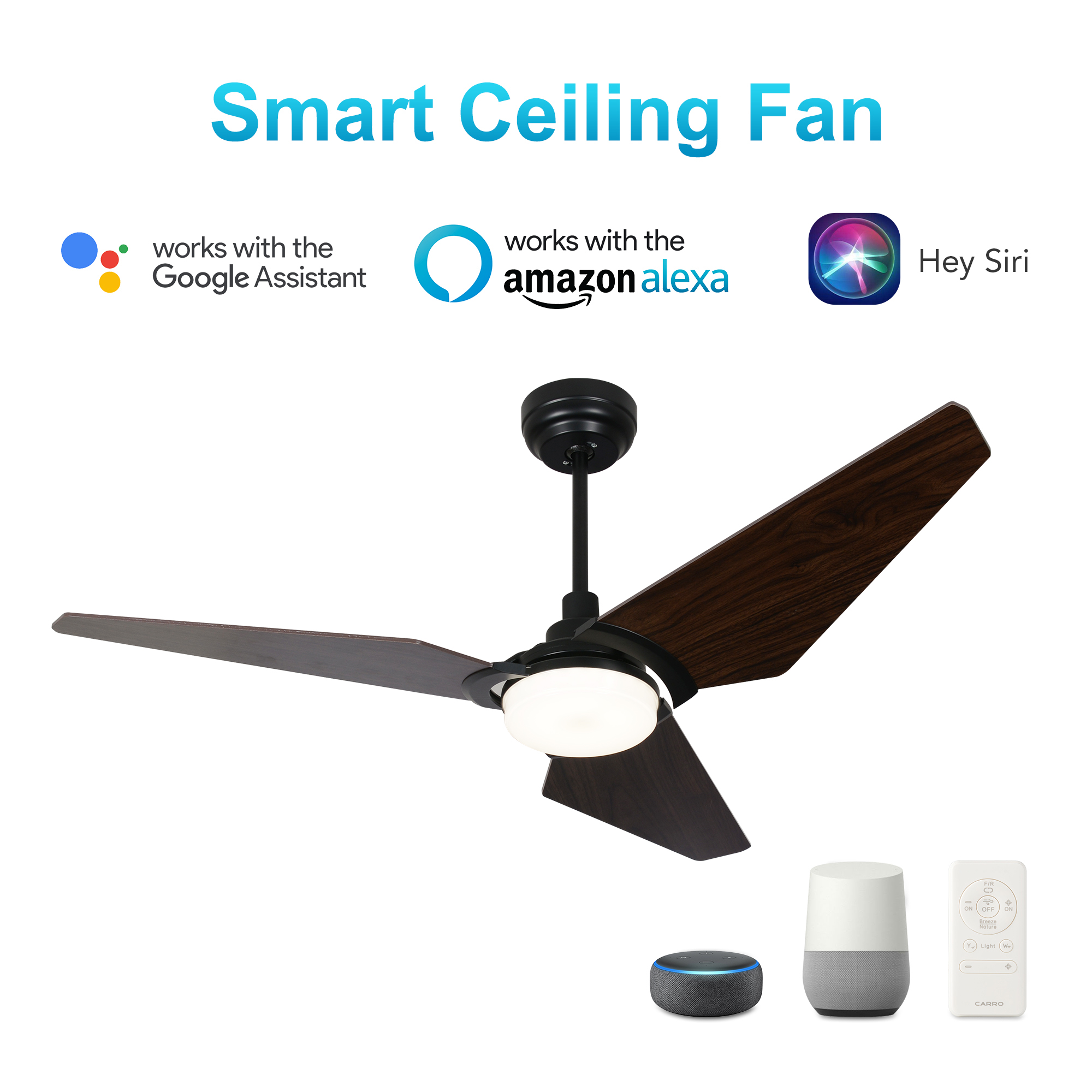 56inch Indoor/Outdoor Smart Ceiling Fan, Dimmable LED Light Kit & Remote Control
